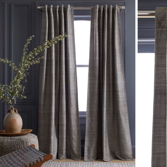 QUINCE Set Of 2 48x108 Raw Silk Room Darkening Curtains Grey 4402